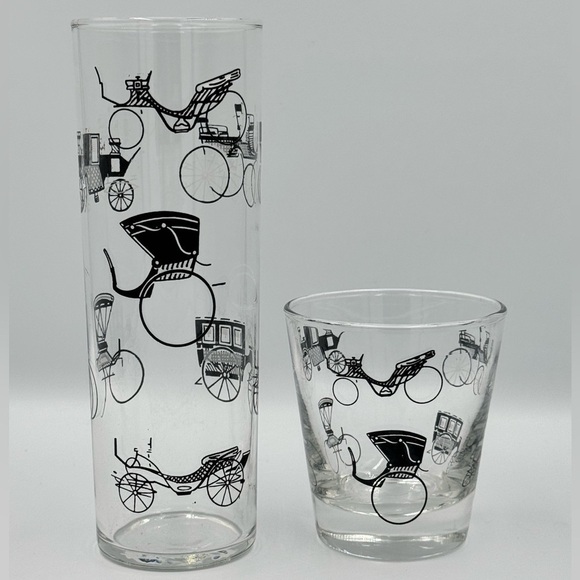 Vintage Libbey Curio Stagecoach & Buggy Cocktail Glasses Set of 10 - Picture 4 of 8